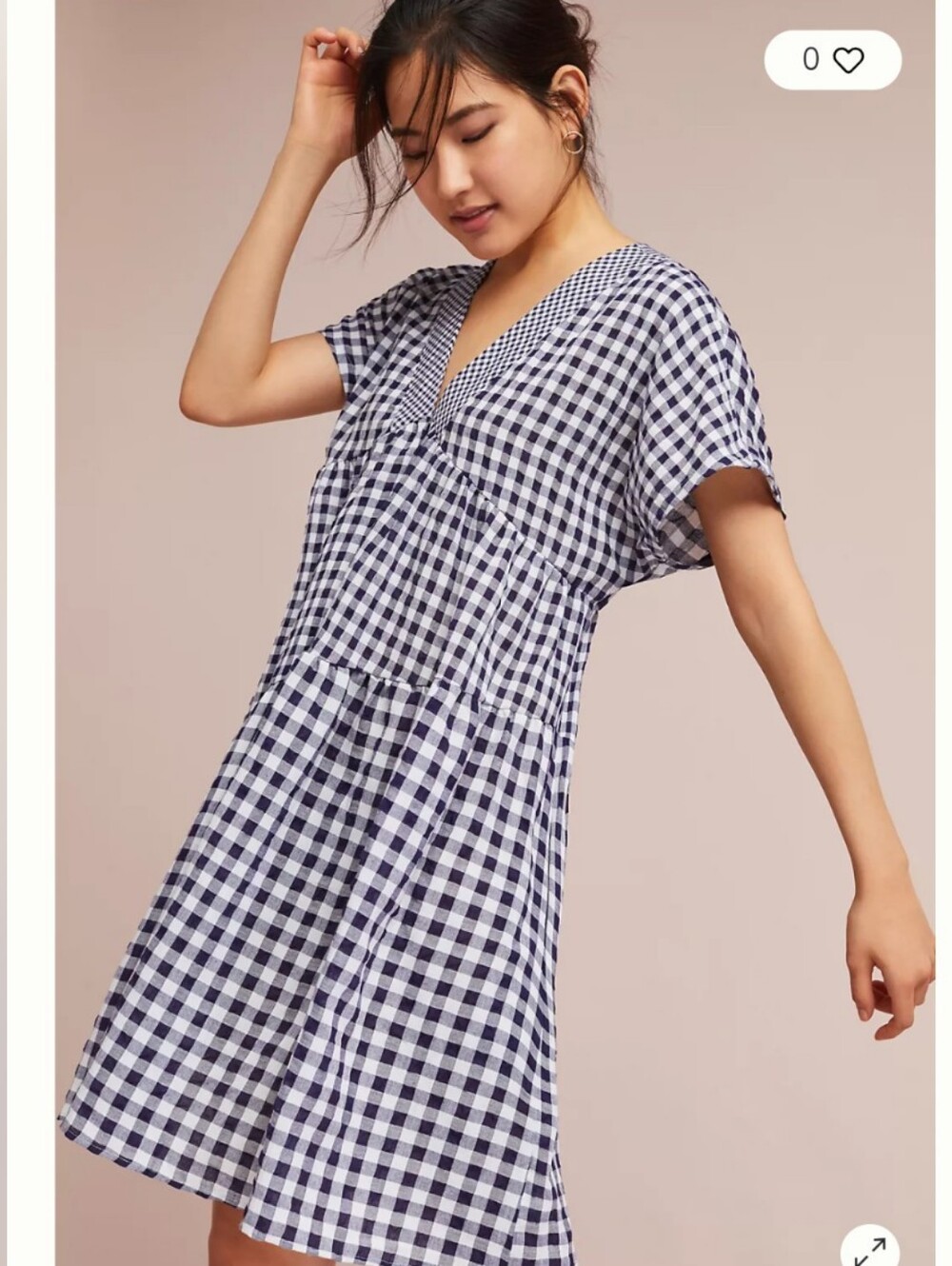 Anthropologie 11-1-TYLHO V Neck Swing Dress Navy and White Gingham Tiered Sz. S - Picture 1 of 8